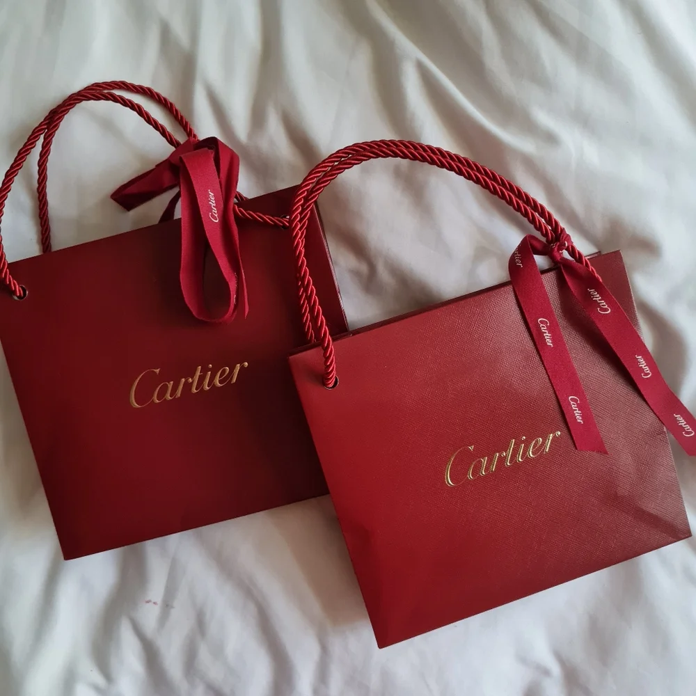 CARTIER fancy red GIFT BAGS with Ribbons - Set of 2 - AUTHENTIC!